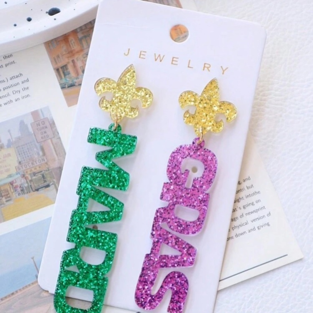 Glittery Mardi Gras Earrings